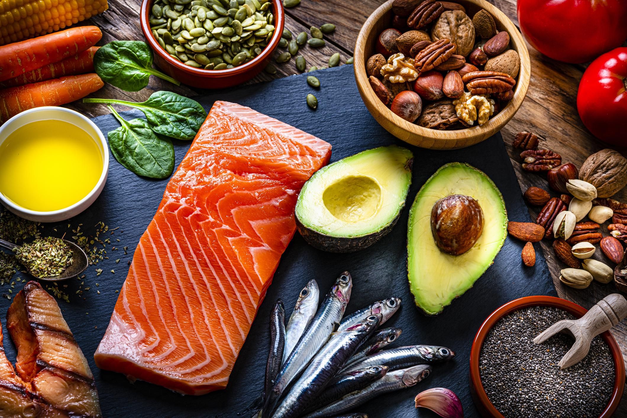 view of a group of food with high levels of Omega-3 fat