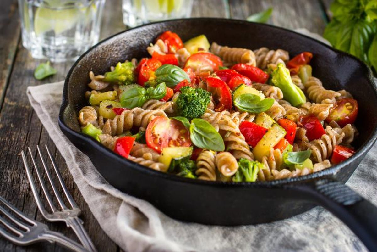 Whole wheat fusilli pasta with vegetables
