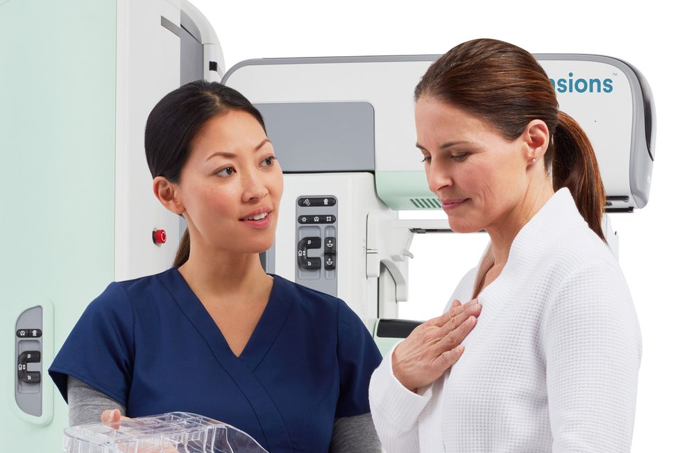 woman getting a mammogram