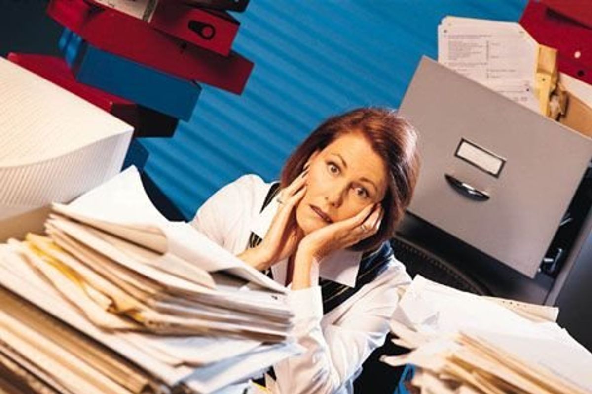 woman in a messy office