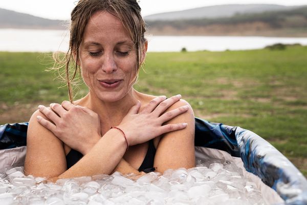 Woman inside a iced bath