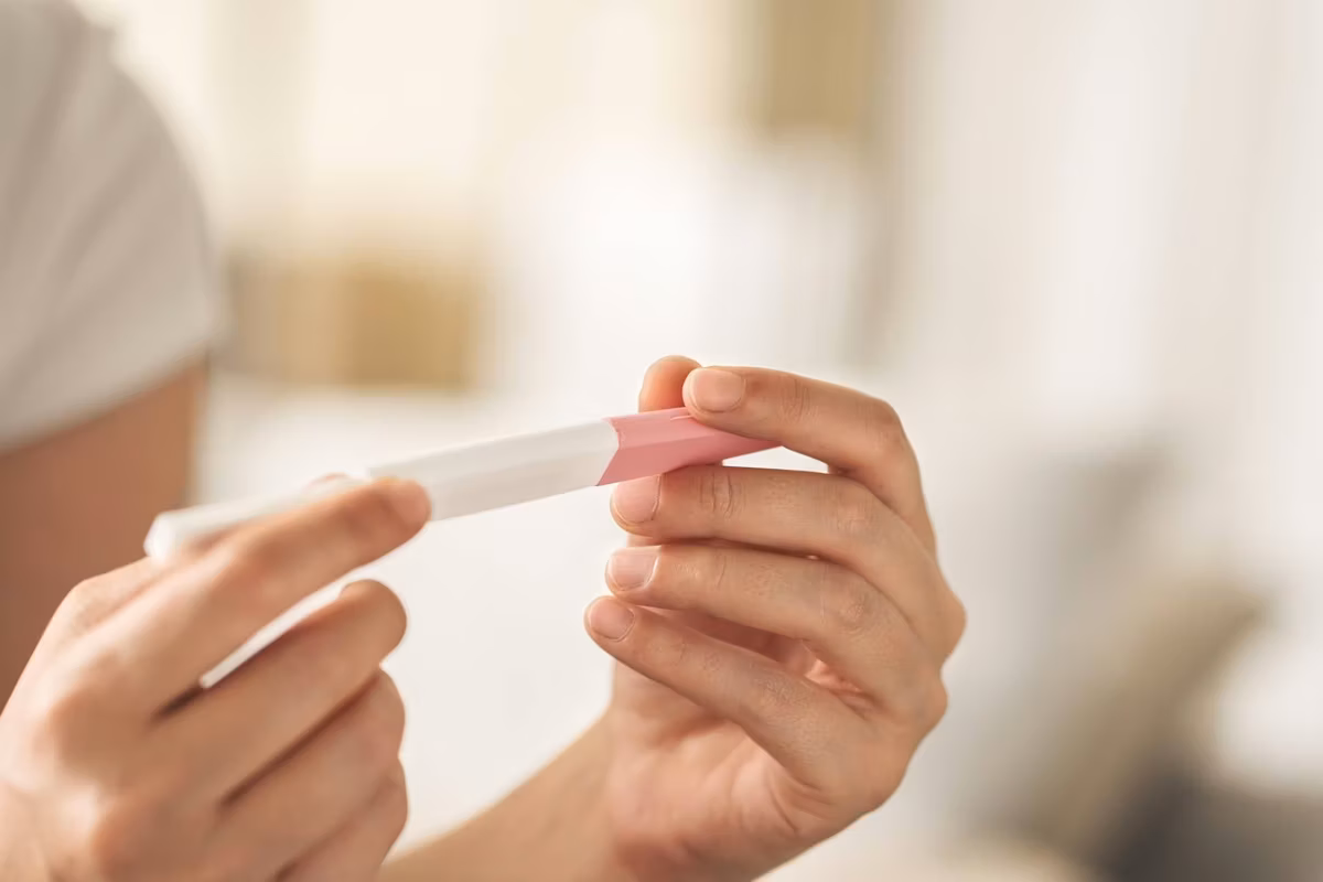 Woman waiting for pregnancy test result