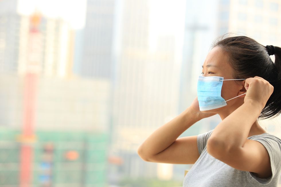 woman wear protective face mask in city