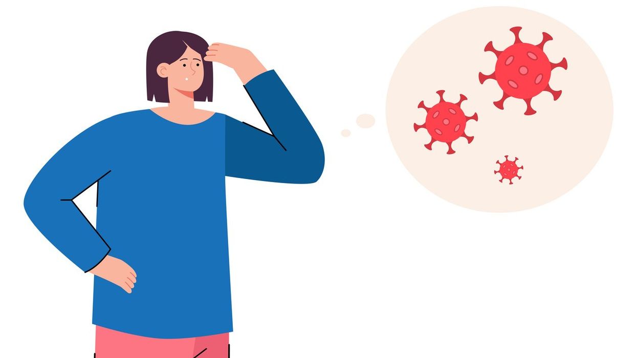 Worried cartoon woman thinking about coronavirus