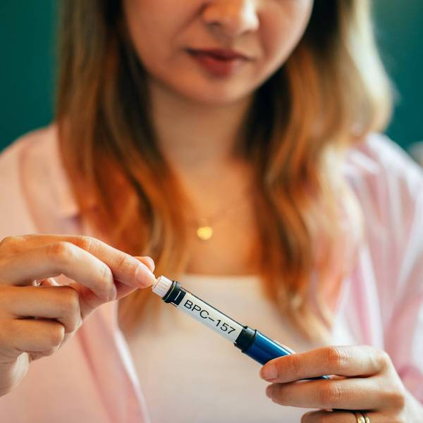 Young Woman Using BPC-157 Peptide Injection at Home